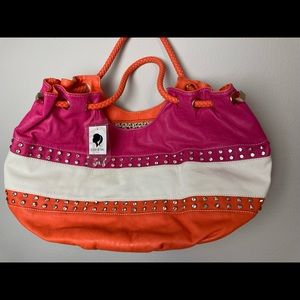 TOP GIRL Rhinestone Studs Braided Handles Oversized Hobo Tote Purse Bag